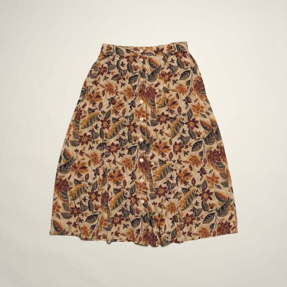 Sag Harbor Dresses & Skirts - Vintage Floral Print Rayon Midi Skirt with Button Front Size M